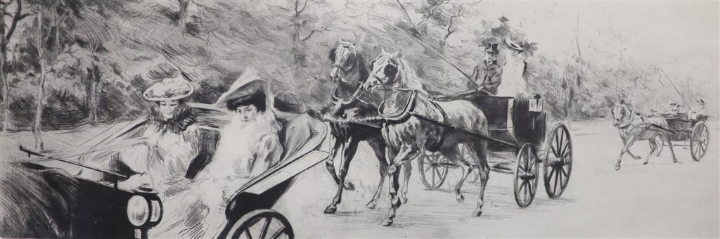 Edgar Chahine (1874-1947), dry point etching, La matin aux Acacias, 1902, one of 70, signed in pencil on the mount, 18 x 47cm